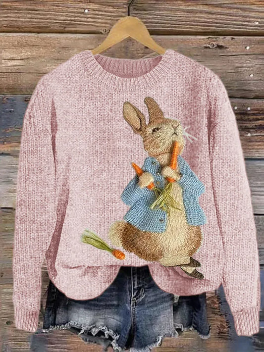 Pull en tricot douillet avec broderie de lapin mignon