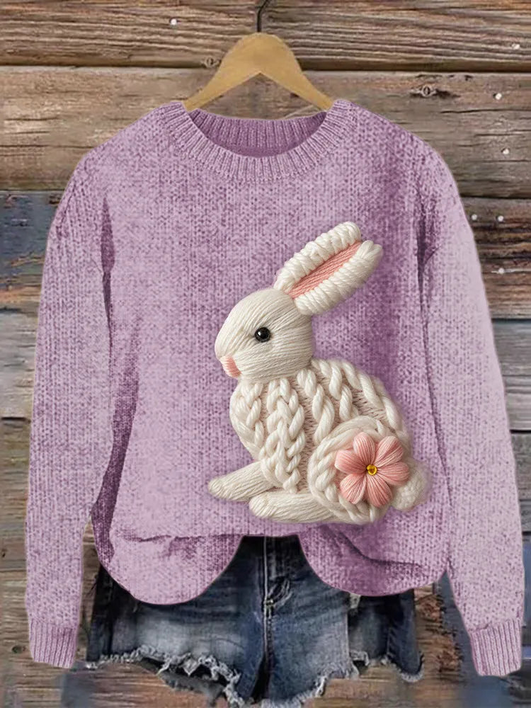 Pull en tricot douillet avec broderie de lapin mignon