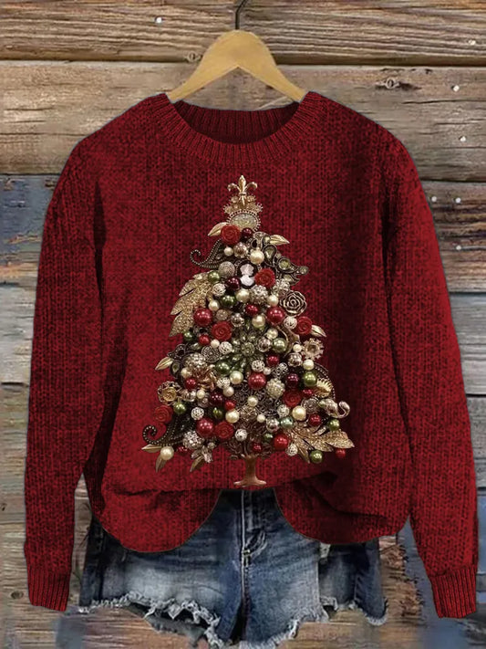 Pull en tricot douillet avec motif de bijoux de sapin de Noël élégant