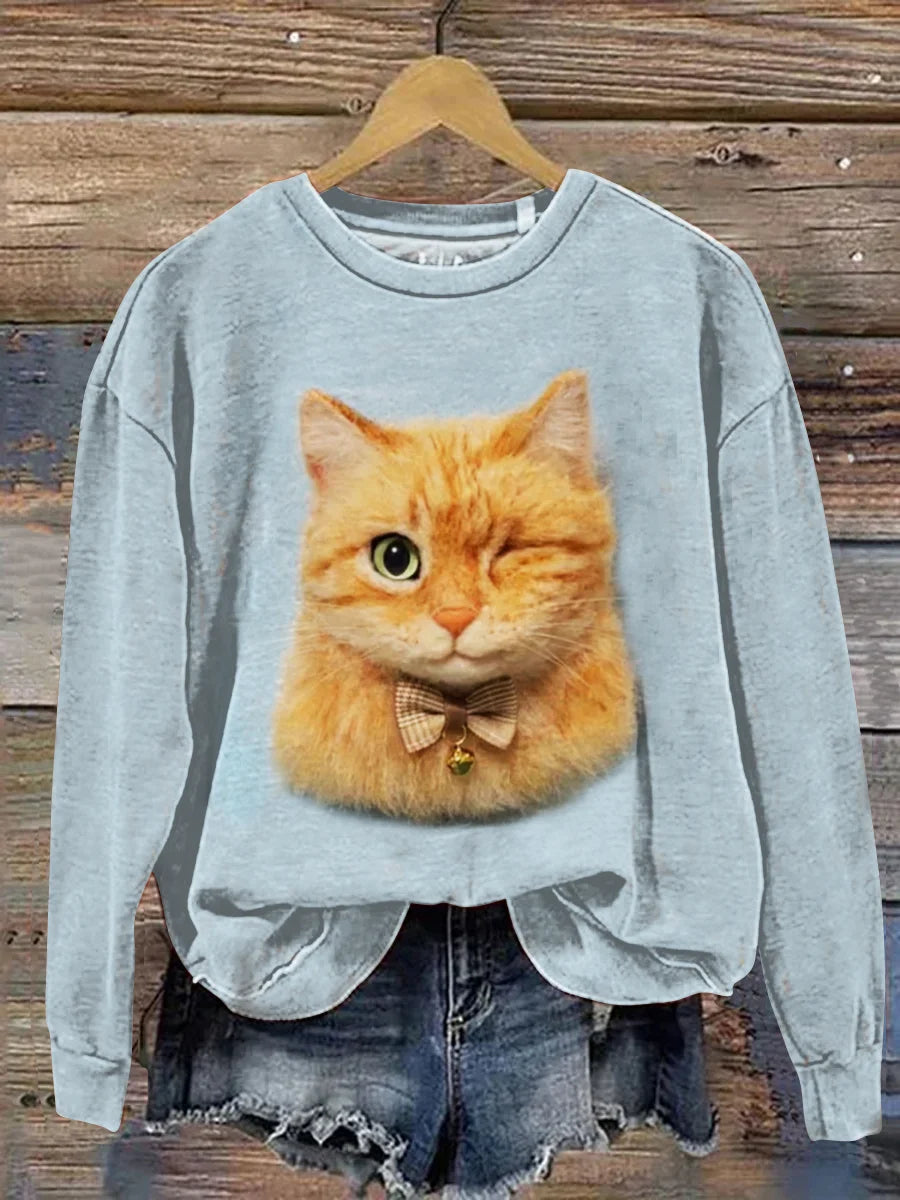 Sweat-shirt décontracté à imprimé artistique de chat mignon