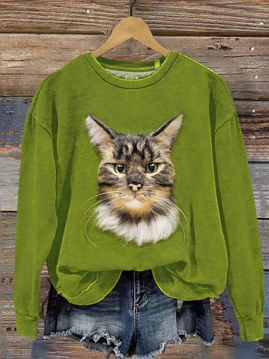 Sweat-shirt décontracté à imprimé artistique de chat mignon