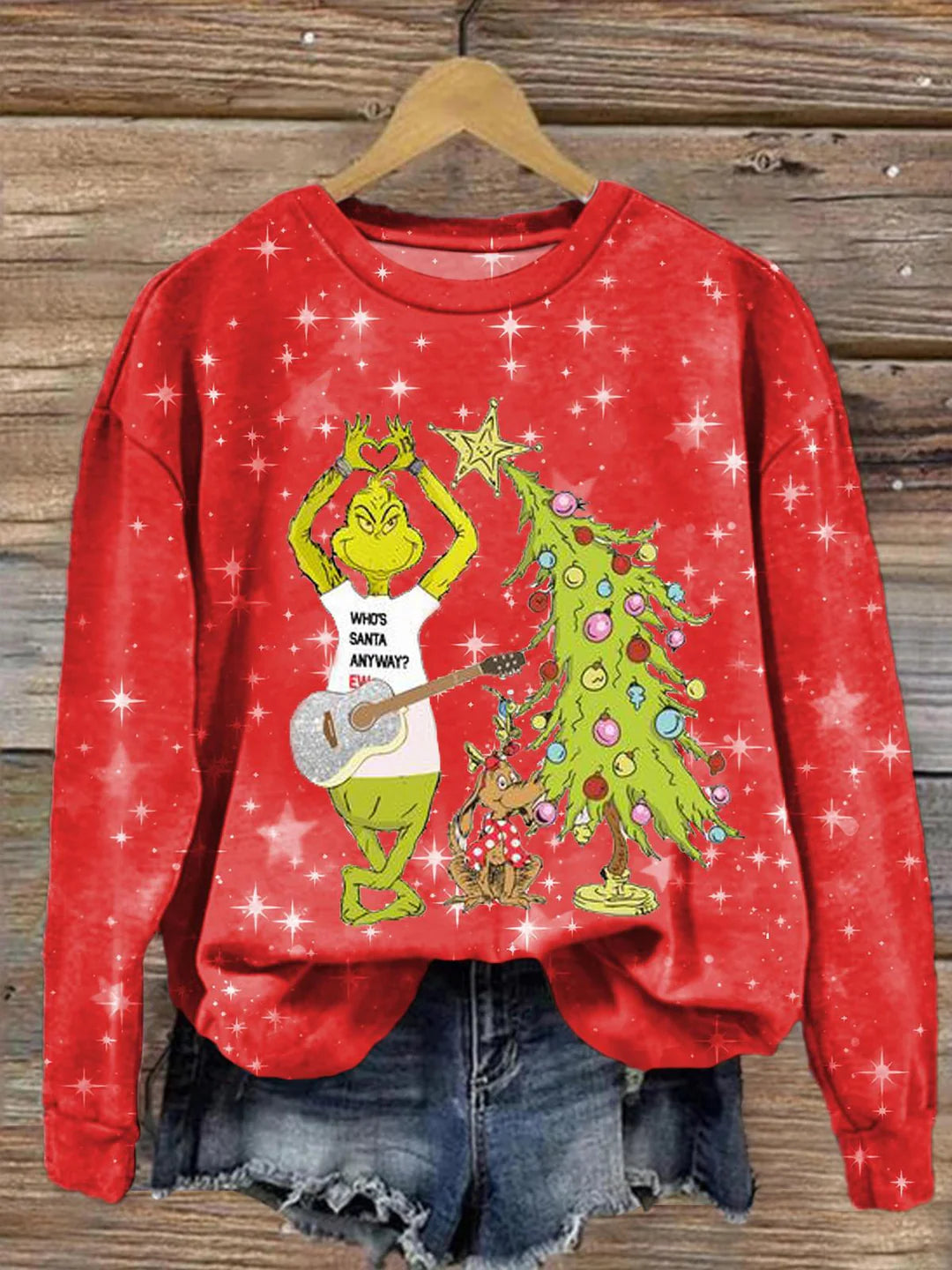 Who's Santa Anyway Printed Long Sleeve Casual Top