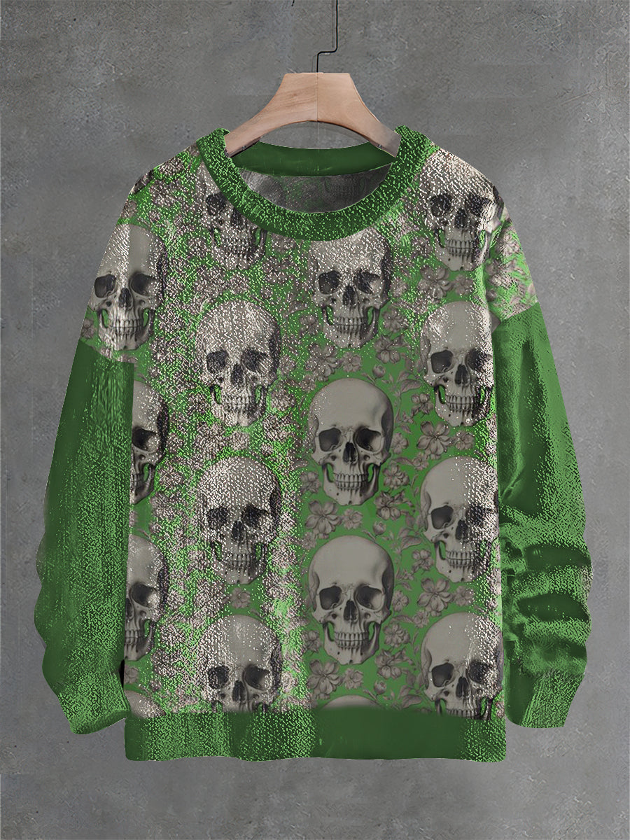 Vintage Fantasy Skull Flower Art Print Pull décontracté en tricot