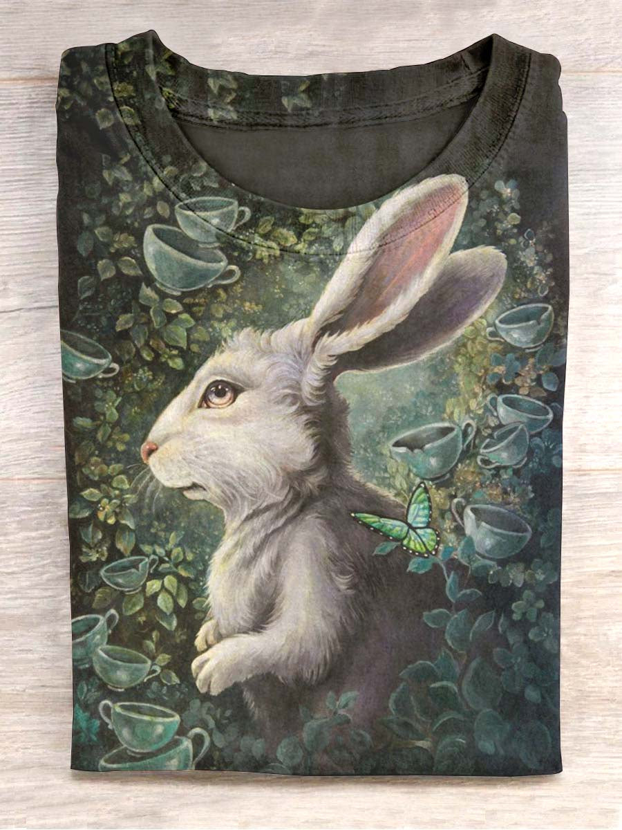 Lapin de Pâques unisexe imprimé décontracté T-shirt ras du cou