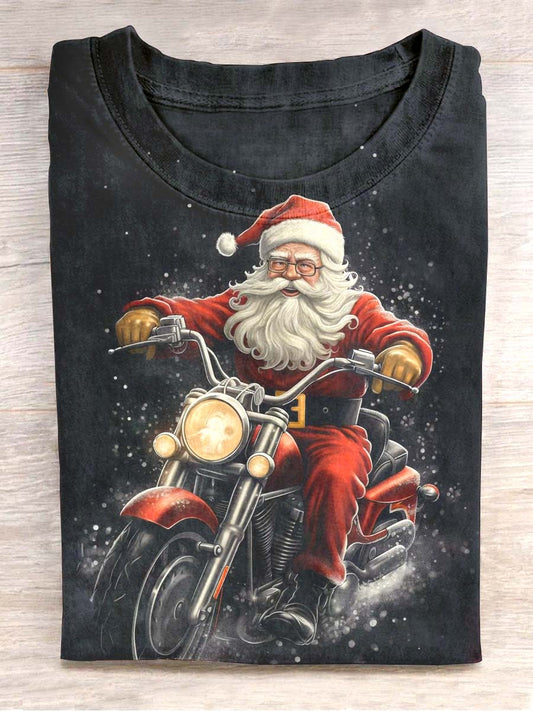 T-shirt unisexe imprimé du Père Noël décontracté ras du cou