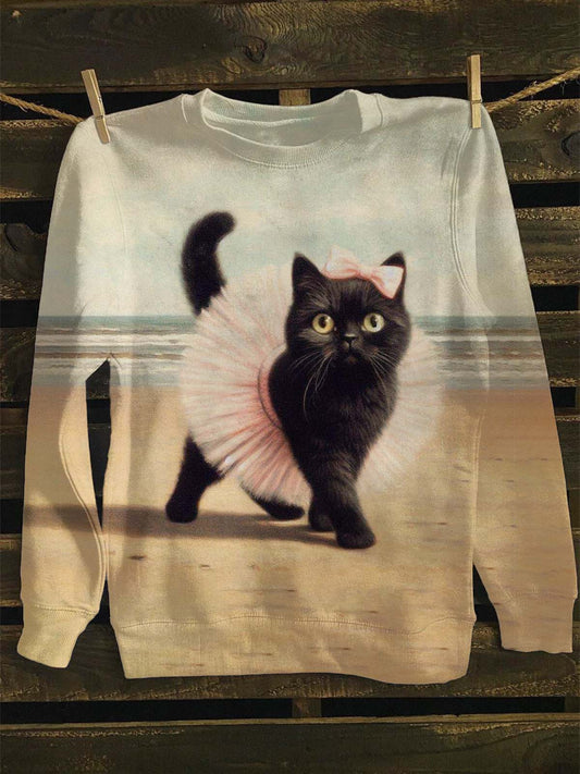 Chat unisexe dans une jupe Imprimer Casual ras du cou Sweatshirt