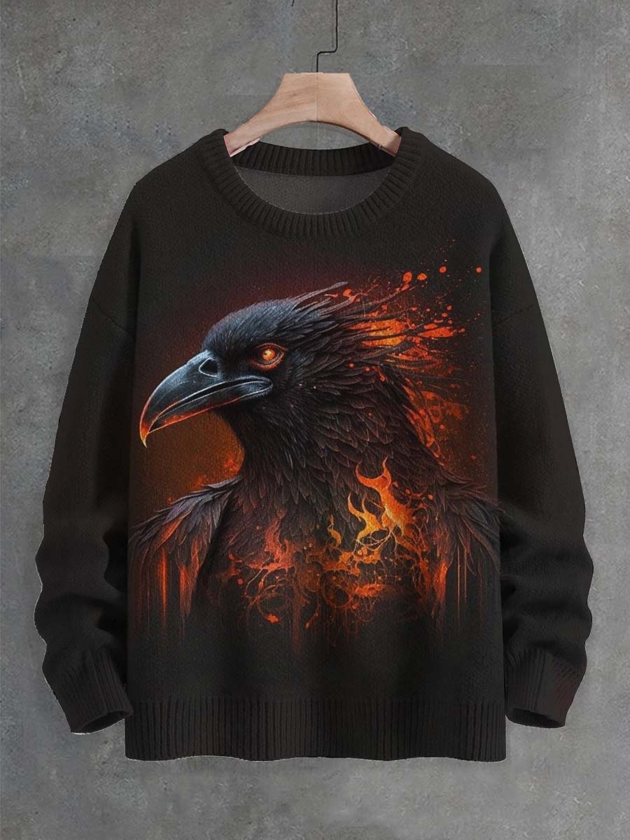 Pull décontracté à encolure ras du cou imprimé Flame Raven Unisexe