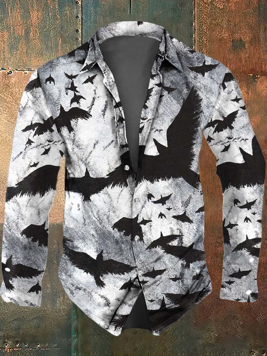 Chemise à manches longues Casual Bat Print pour hommes