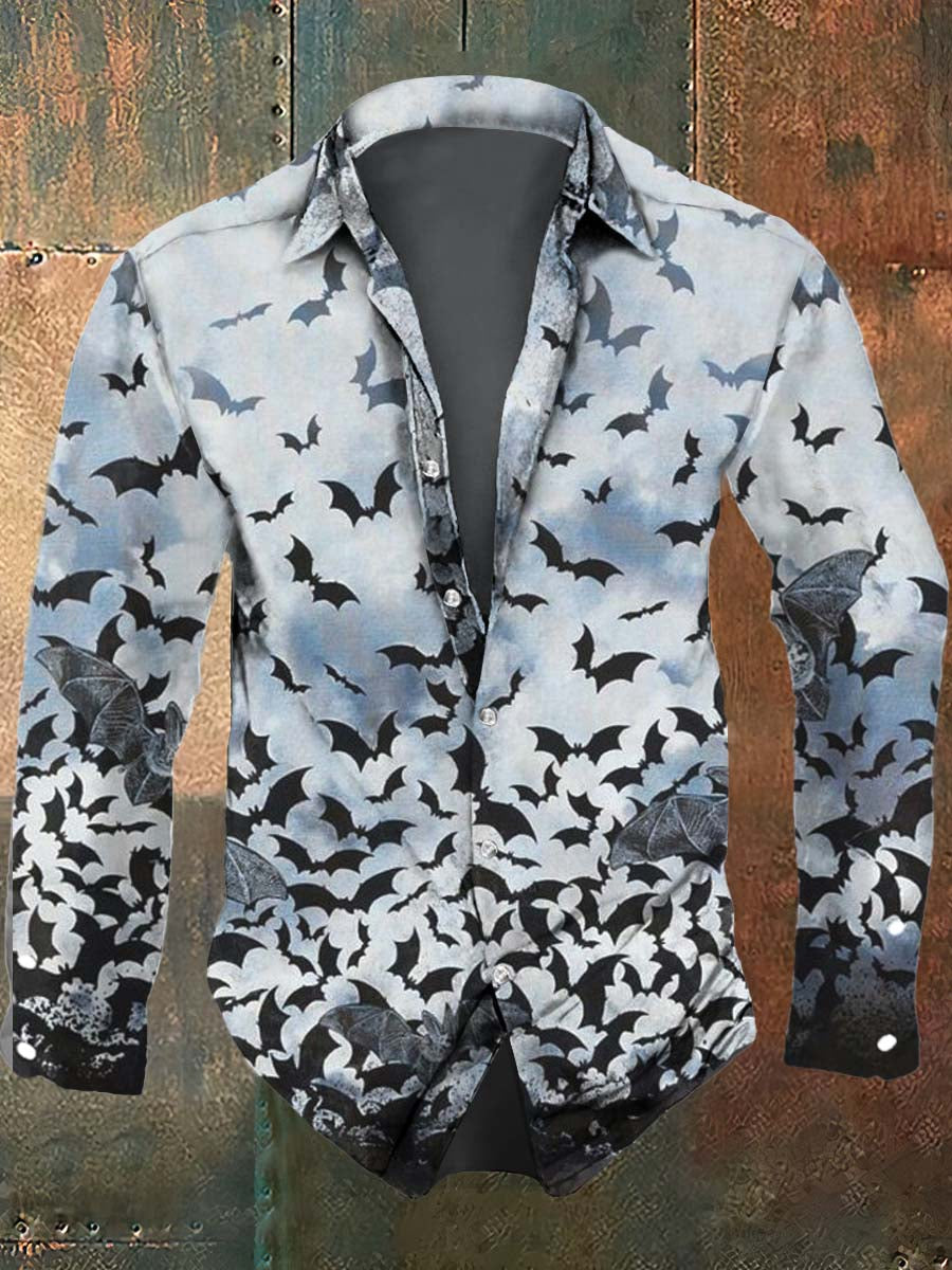 Chemise à manches longues Casual Bat Print pour hommes