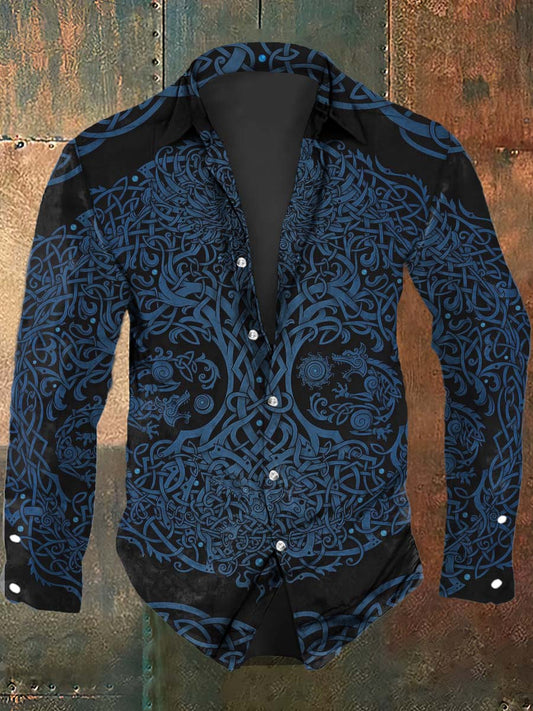 Chemise à manches longues vintage pour homme Viking Totem Print