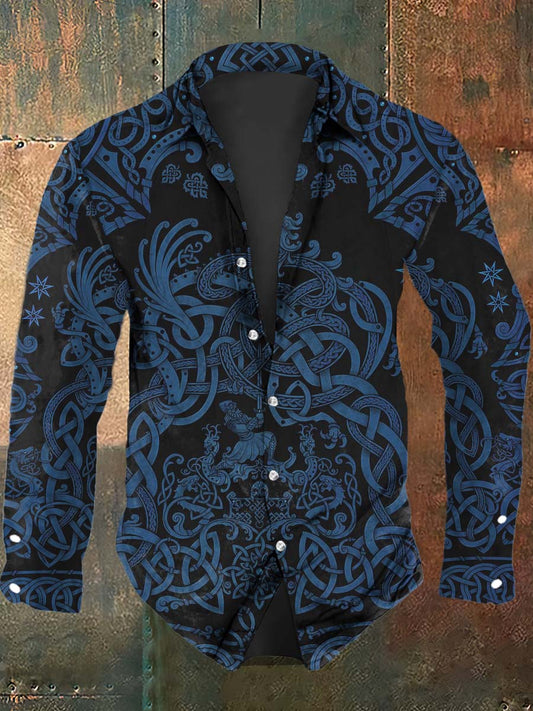 Chemise à manches longues vintage pour homme Viking Totem Print