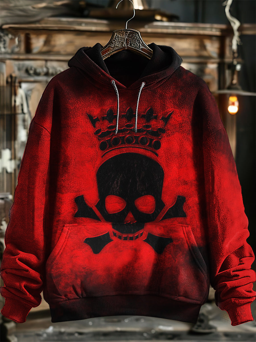 Sweat-shirt unisexe à capuche punk imprimé Skull King avec poche