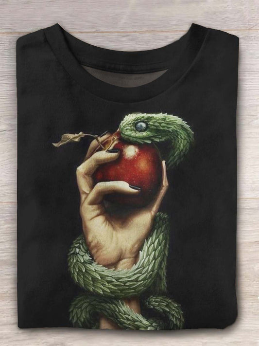 T-shirt col rond décontracté à imprimé serpent gothique unisexe