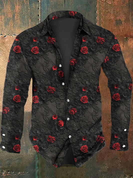 Chemise à manches longues Gothic Rose Print Homme