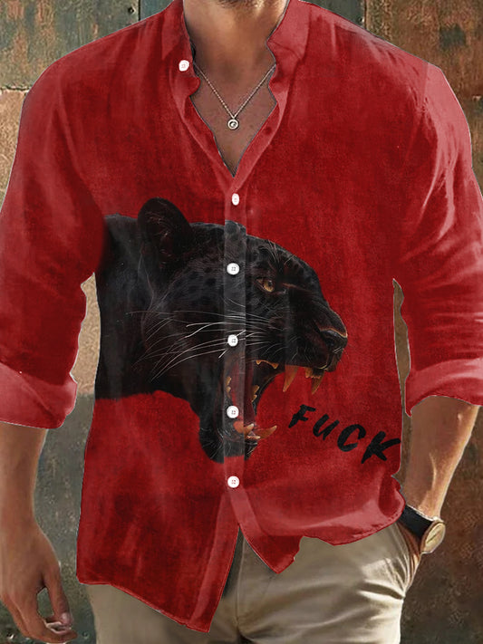 Retro Dark Style Black Panther Imprimer Chemise à manches longues pour hommes