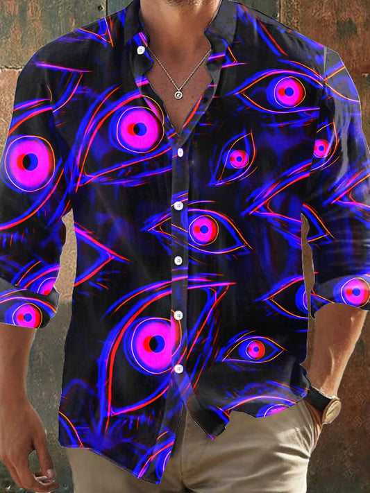 Retro Dark Style 3D Magic Eyes Imprimer Chemise à manches longues pour hommes