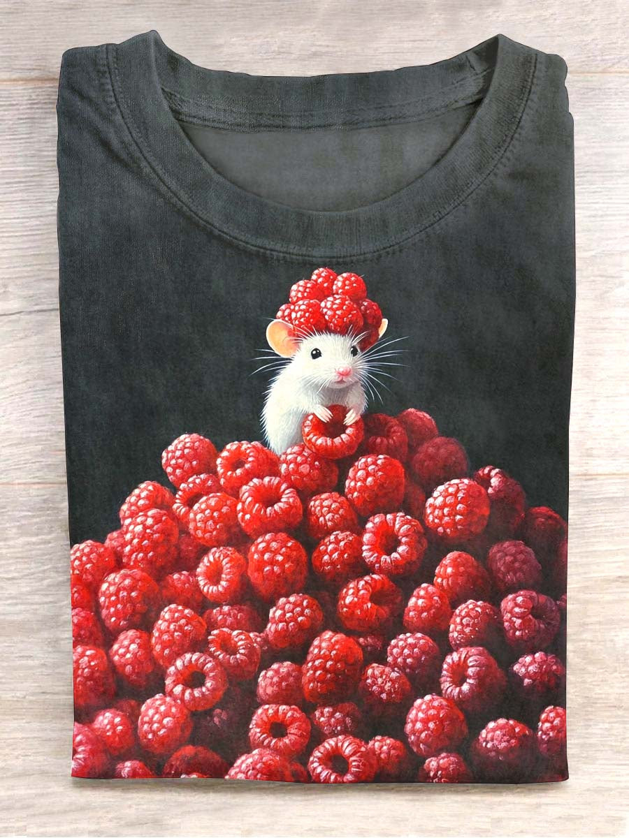 T-shirt décontracté unisexe à imprimé hamster framboise