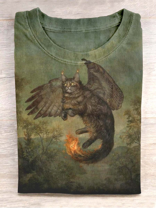 T-shirt décontracté unisexe à imprimé ailé de chat