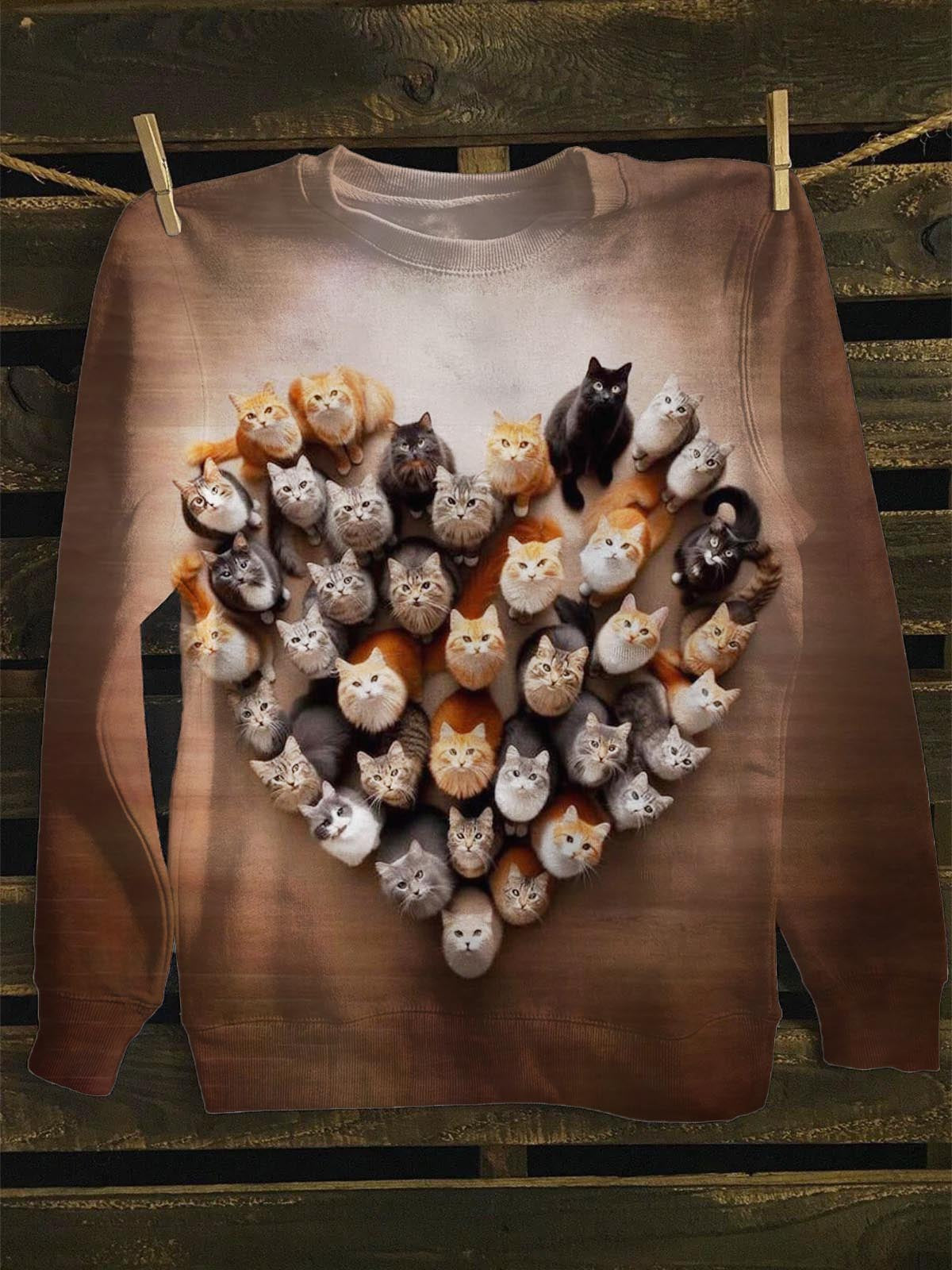 Sweat-shirt décontracté unisexe mignon chat chat imprimé