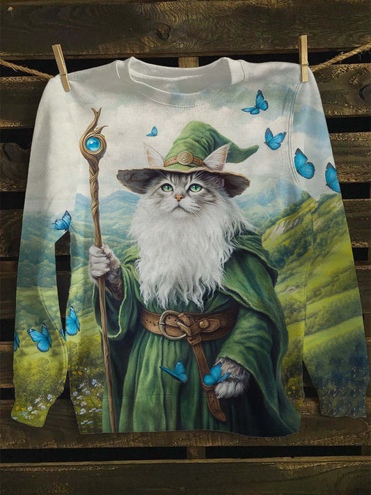 Sweat-shirt décontracté imprimé unisexe Gandalf le chat