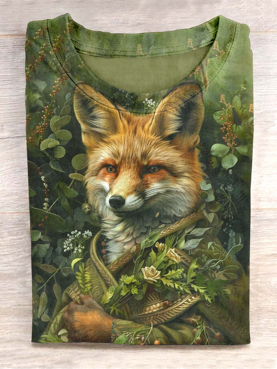 T-shirt décontracté unisexe imprimé renard de la forêt