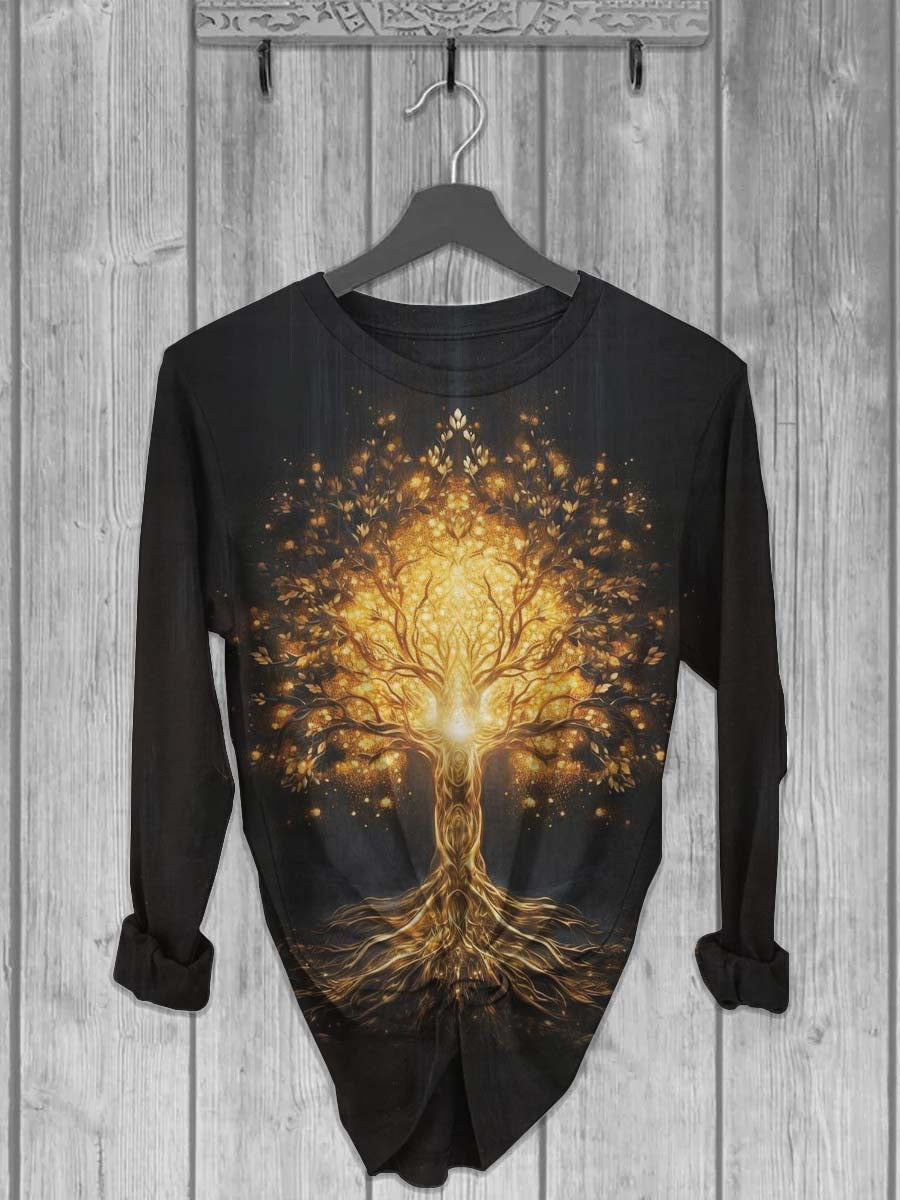 Unisexe Underworld Tree Print Casual col rond T-shirt à manches longues