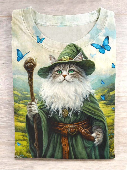 T-shirt décontracté imprimé de chat mignon unisexe Gandalf