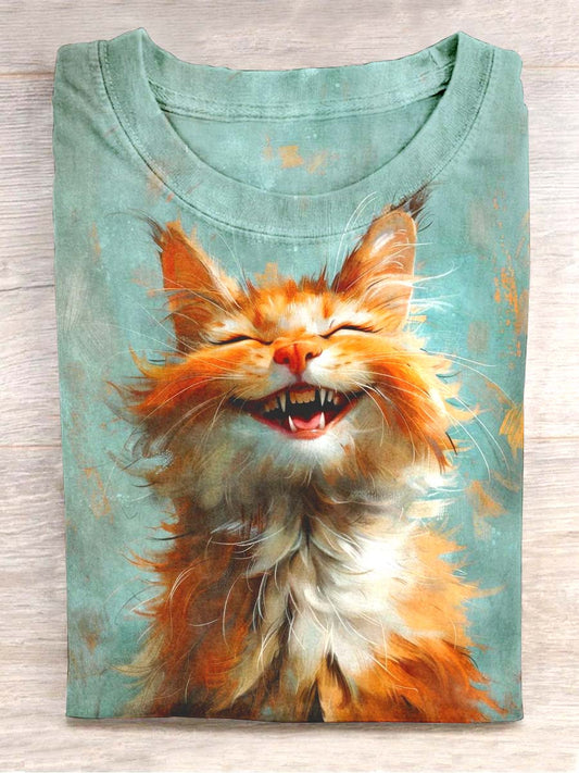 T-shirt décontracté imprimé de chat mignon unisexe