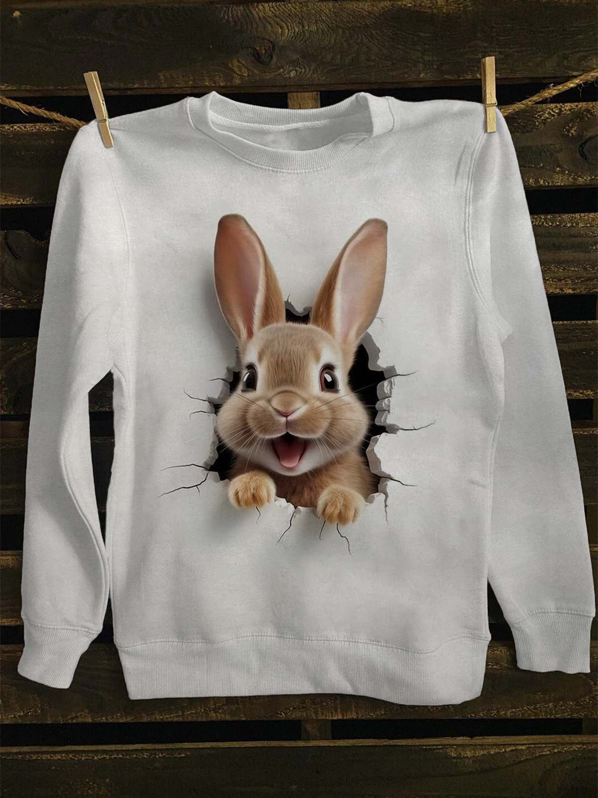 Unisexe 3D mignon lapin imprimé Casual Crewneck Sweatshirt