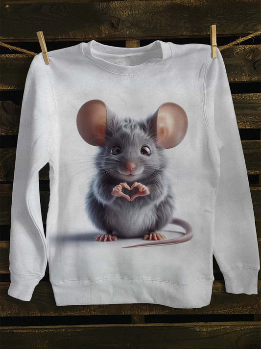 Unisexe mignon coeur souris Imprimer Casual col rond Sweatshirt