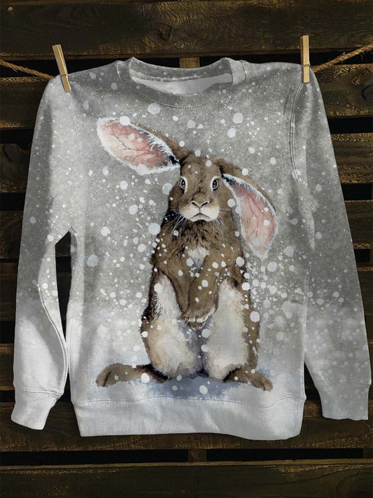 Lapin d'hiver unisexe Pâques Imprimer Casual Crewneck Sweatshirt