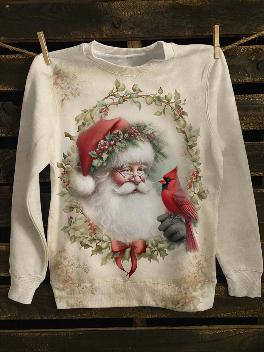 Unisexe Vintage Santa Claus Red Bird Print Casual Sweatshirt