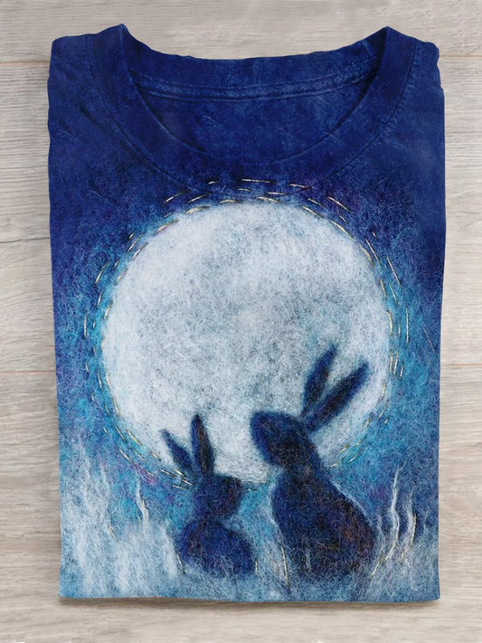 T-shirt unisexe à manches courtes imprimé lapin clair de lune