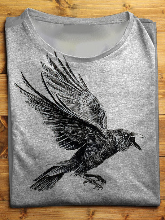 Unisexe rétro Crow Art imprimé mode Vintage lâche T-shirt à manches courtes