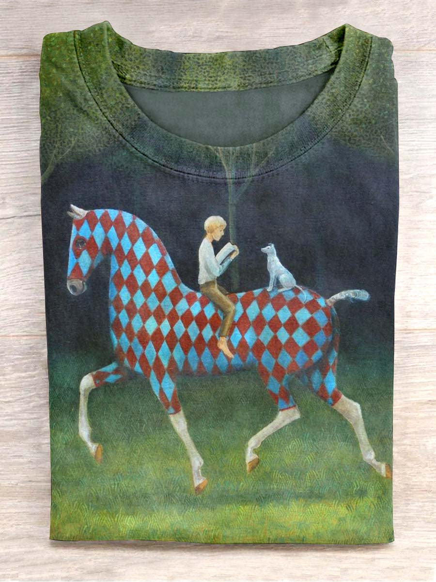 T-shirt à manches courtes décontracté unisexe Art Abstract Horse Print