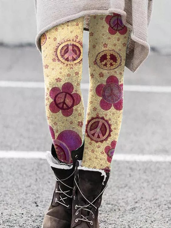 Leggings décontractés à imprimé floral Hippie et paisible pour femmes