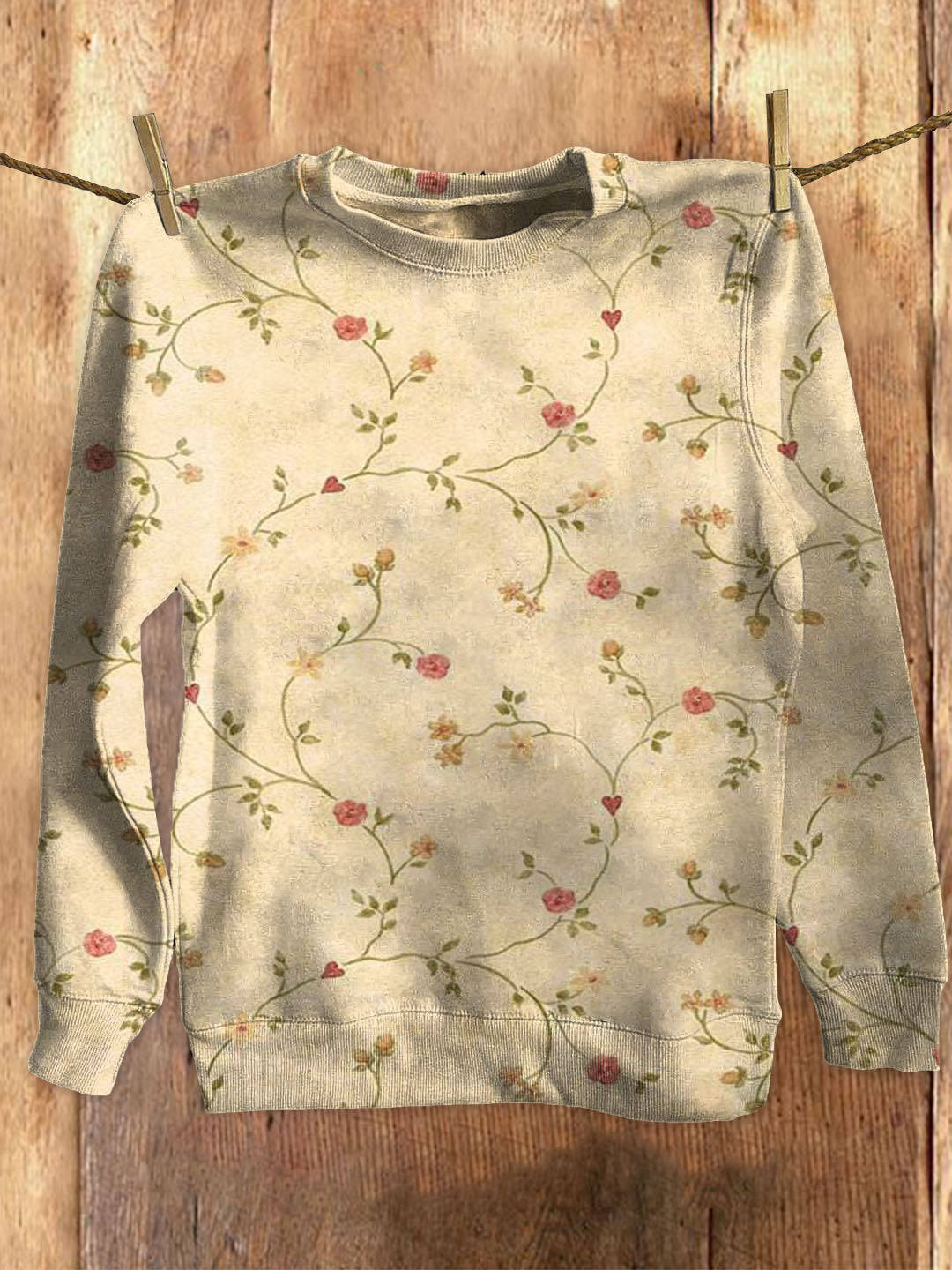 Flower Fairy imprimé ras du cou rétro mode lâche à manches longues Sweatshirt