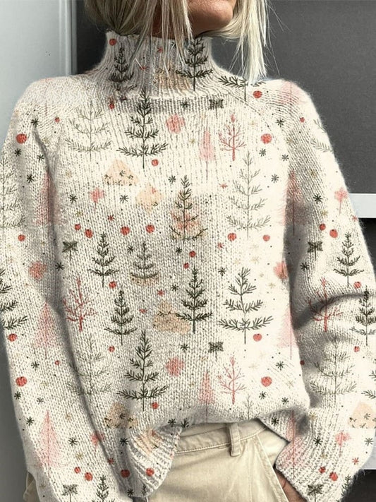 Vintage des femmes Arbre de Noël Casual V Neck Pull Tops