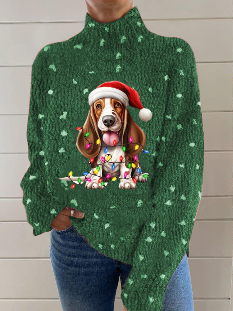 Vintage Lovely Christmas Beagle Print Knit Pull à col roulé pour femmes