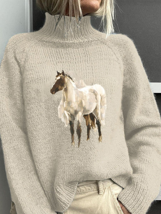 Pull à col roulé en tricot Vintage Jesus Horse Art Print