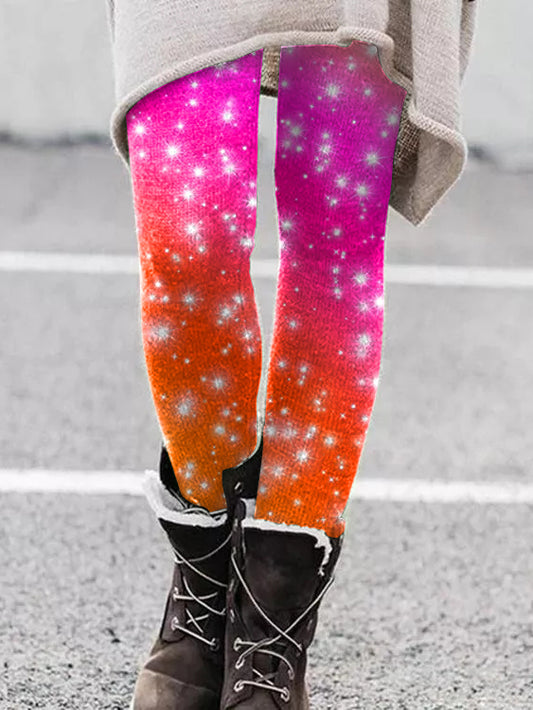 Femmes Vintage Hippie Gradient Coloré Étoiles Imprimer Leggings Décontractés