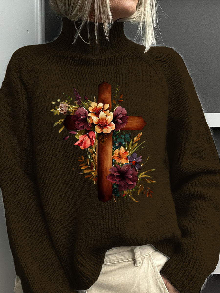 Pull à col roulé en tricot imprimé jésus vintage