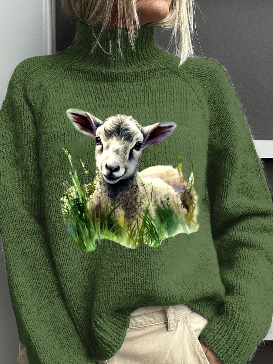 Pull à col roulé en tricot Vintage Jesus Lamb Art Print