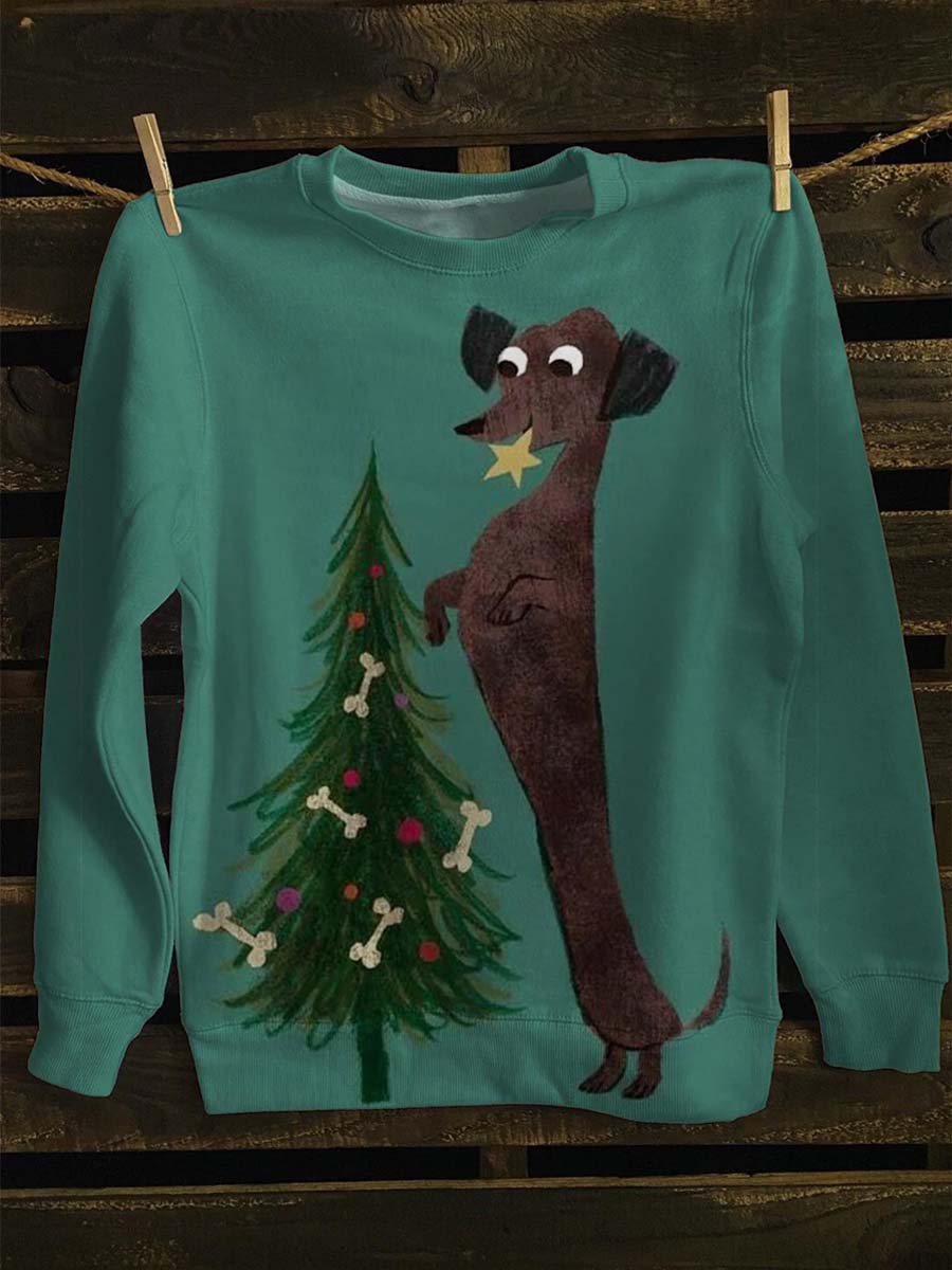 Arbre de Noël unisexe chiot mignon Imprimer Sweat décontracté