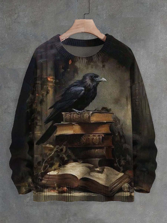 Pull unisexe Vintage Book Raven Print ras du cou