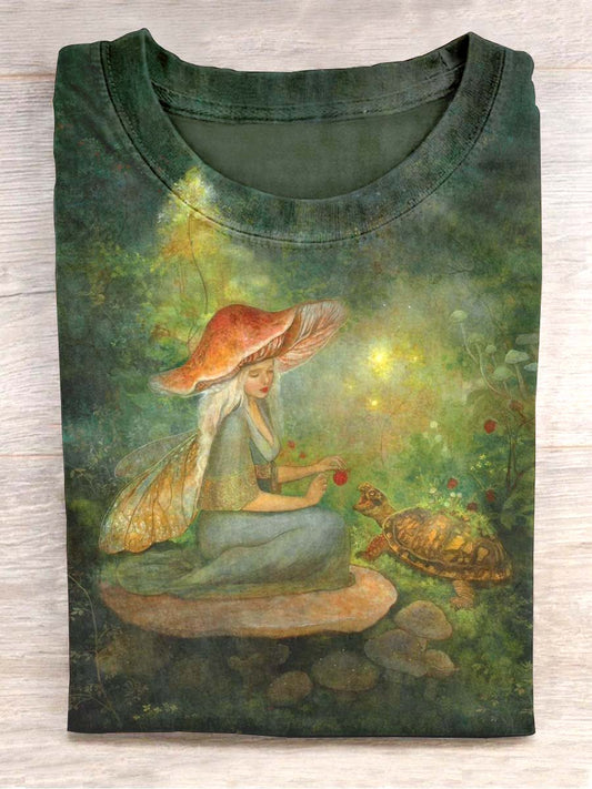 T-shirt à manches courtes unisexe imprimé forêt champignon femme