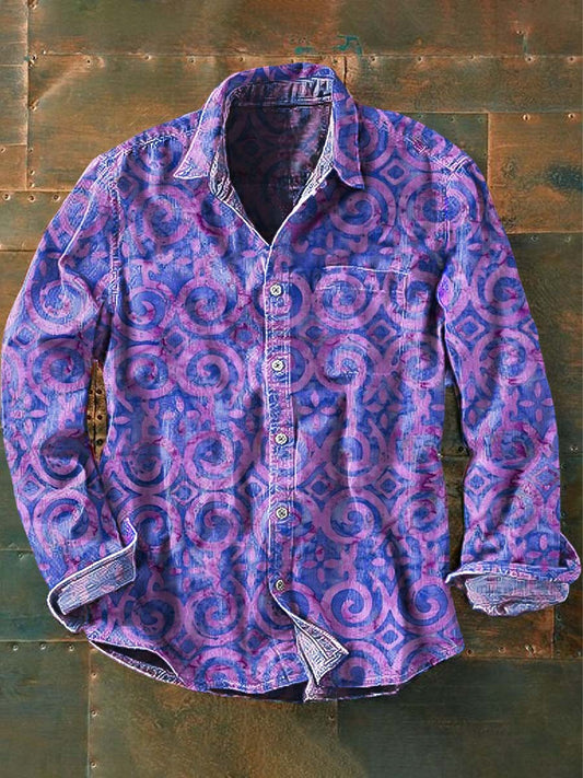 Chemise décontractée à manches longues vintage à imprimé floral pour hommes