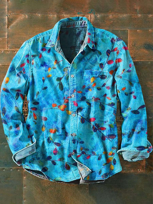 Chemise décontractée à manches longues vintage à imprimé floral pour hommes