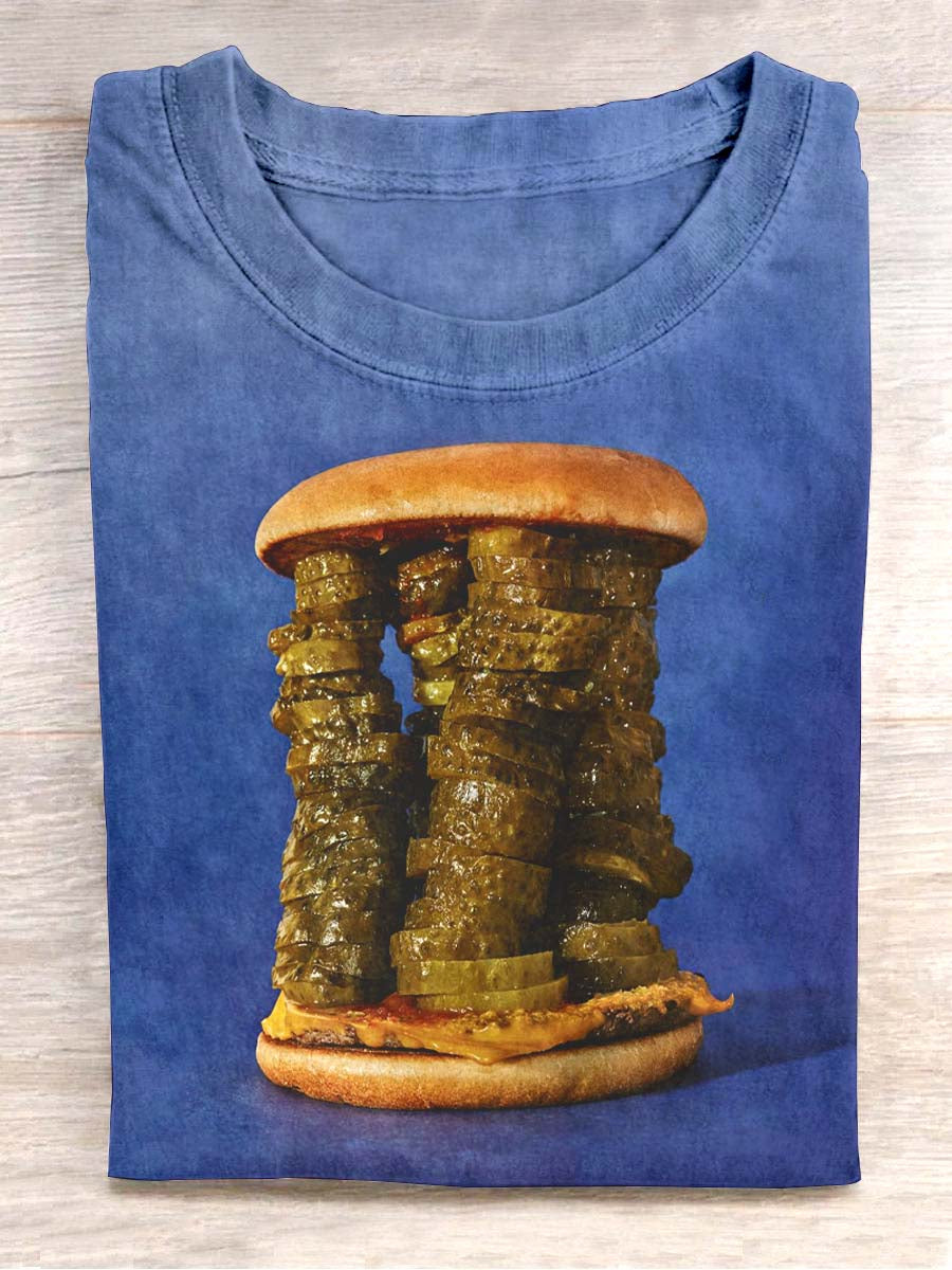 T-shirt décontracté à manches courtes et à imprimé concombre Burger unisexe