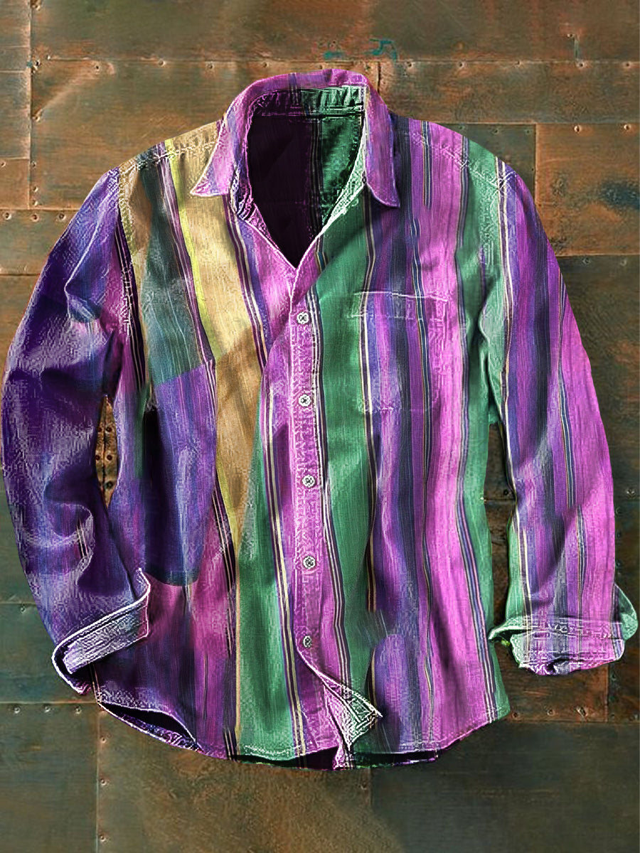 Chemise à manches longues décontractée à imprimé dégradé violet vintage pour hommes unisexe